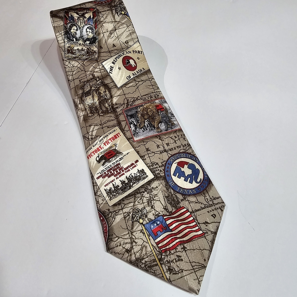 Republican Party Mens Necktie Patriotic Politics Silk 3.5×61" Tie Tales EUC
